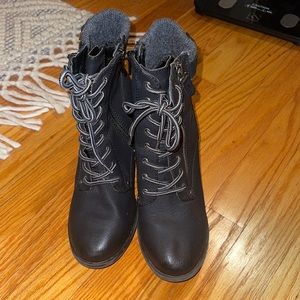 Beautiful dark grey lace up mid calf booties